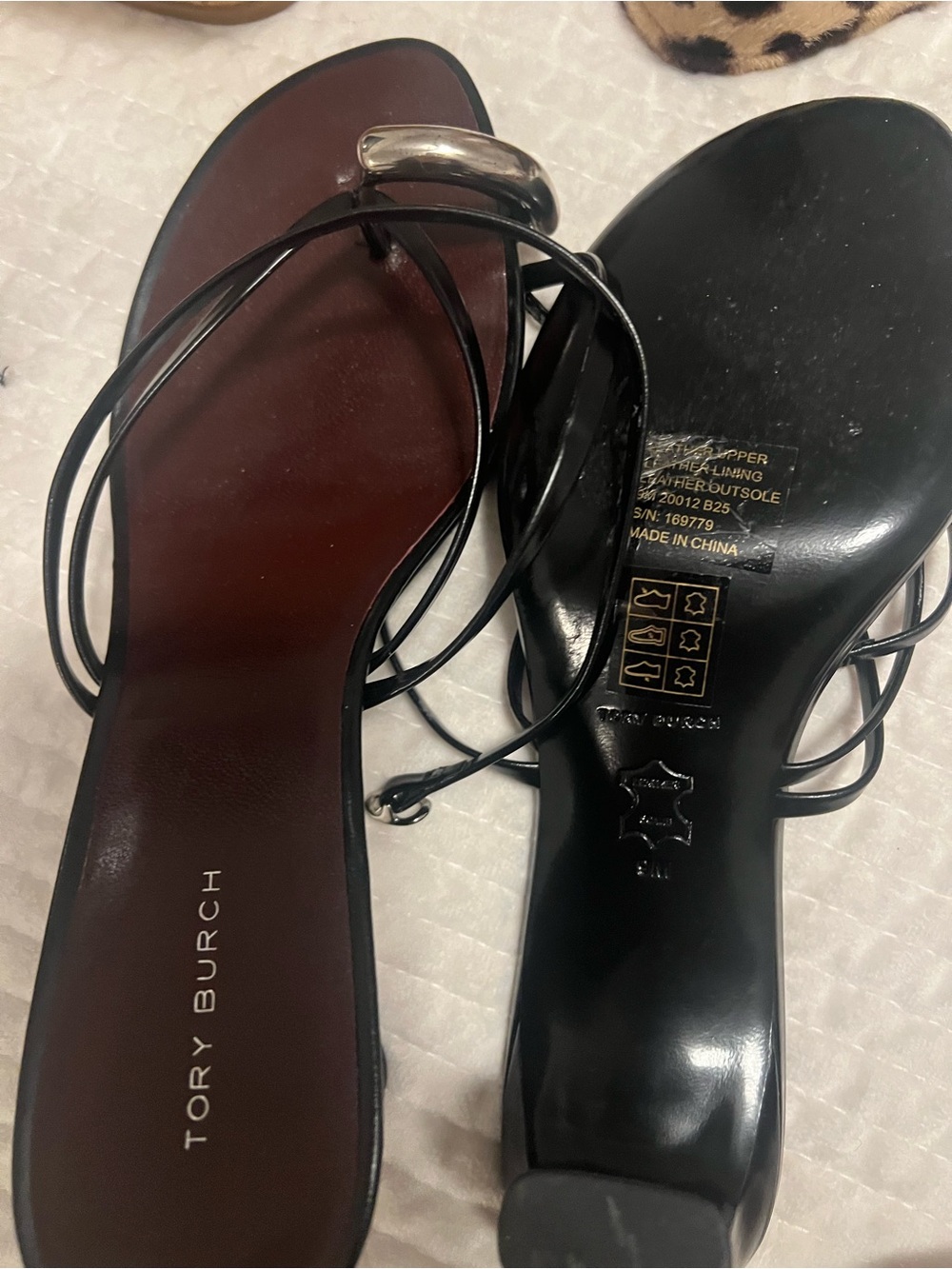 Tory Burch Black Leather Wrap-Strap Sandals with Silver Accent